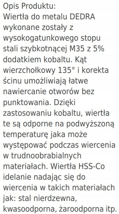 Dedra WK05086 Wiertło kobalt. do metalu 5x86 mm